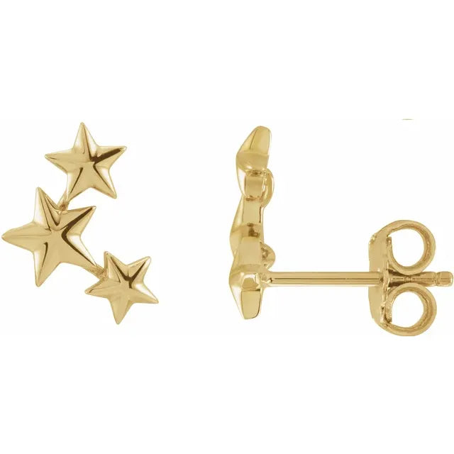 Triple Star Ear Climbers - 14K Gold (Y, W or R)