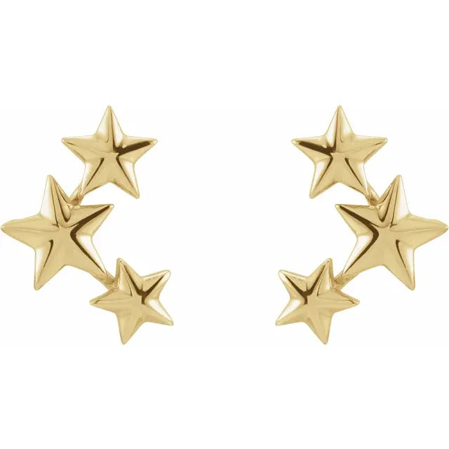 Triple Star Ear Climbers - 14K Gold (Y, W or R)