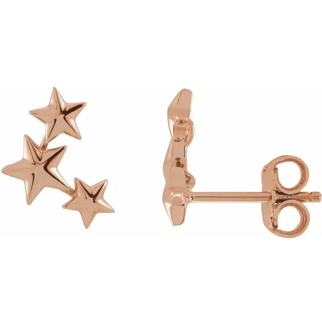 Triple Star Ear Climbers - 14K Gold (Y, W or R)