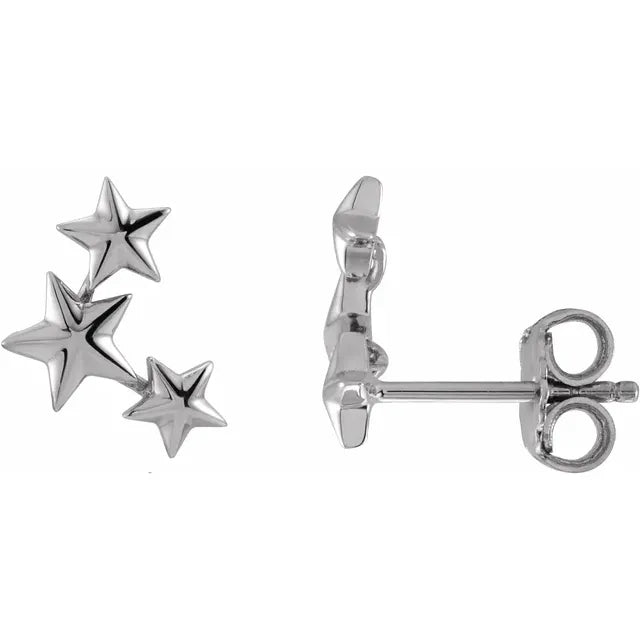 Triple Star Ear Climbers - 14K Gold (Y, W or R)