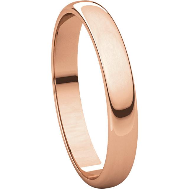 3mm Half Round Light Wedding Band Stackable Ring - 14k Gold (Y, W, or R), Palladium, Platinum, Sterling Silver