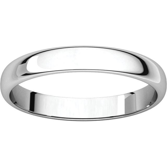 3mm Half Round Light Wedding Band Stackable Ring - 14k Gold (Y, W, or R), Palladium, Platinum, Sterling Silver