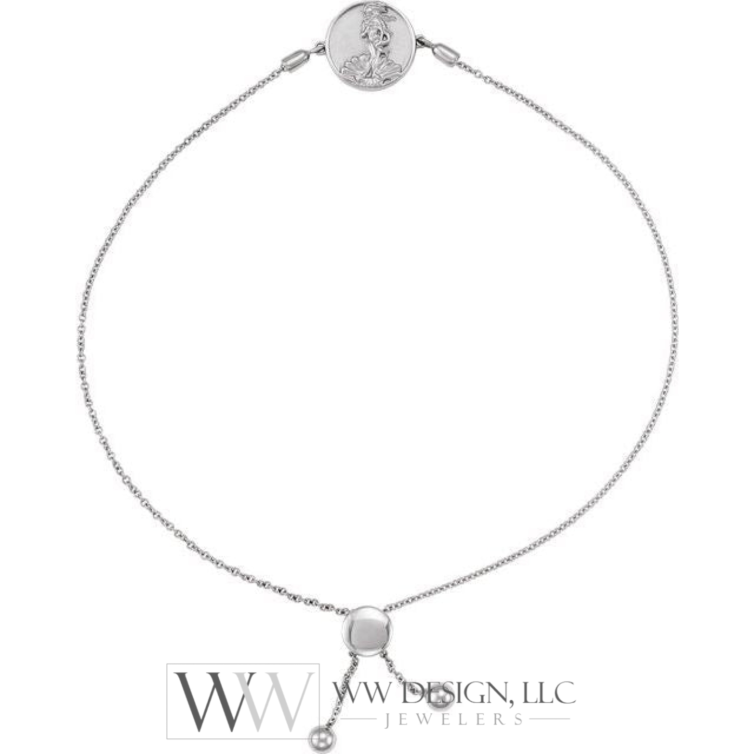 Aphrodite Coin Cable Bolo Adjustable 9.5 Bracelet - 14K (Y W Or R) Gold Sterling Silver White