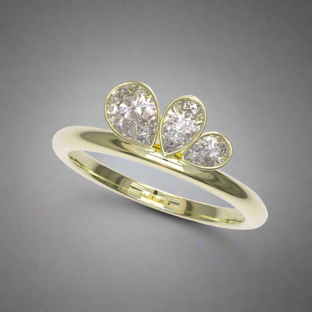 0.58 Ctw Graduated Asymetrical Pear Trio Diamond Ring - 14K 18K (Yellow White Rose) Platinum Rings
