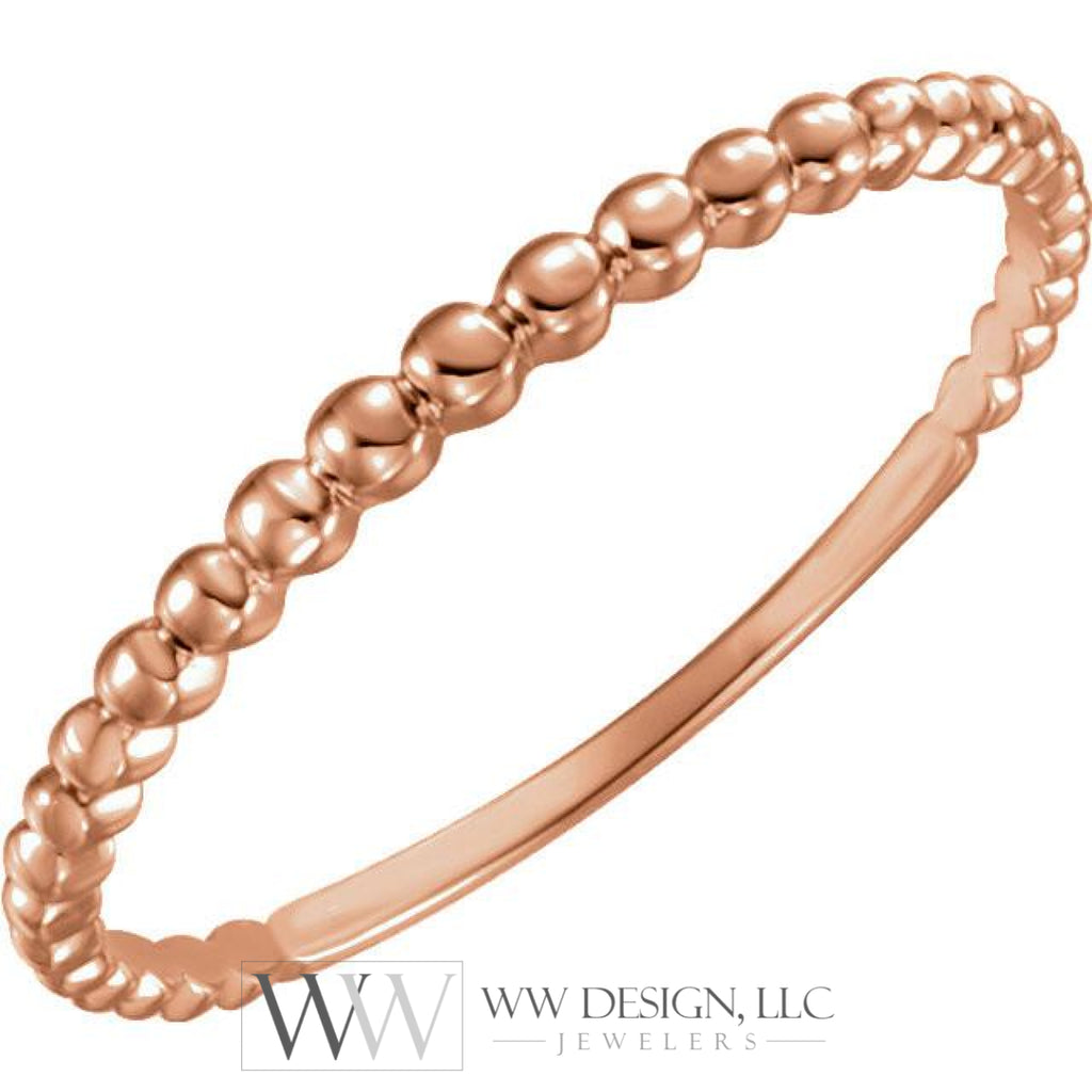 Beaded Stackable Ring - 14k Gold (Y W or R) 14k Rose Gold / Please indicate in notes during checkout (US size 4-9