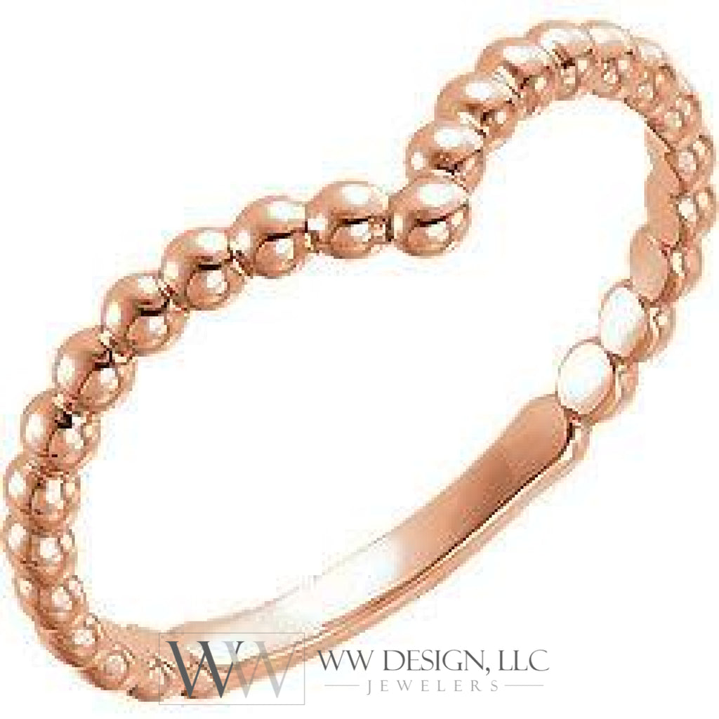 Beaded "V" Ring - Sterling Silver, 14k Gold (Y, W or R), Platinum