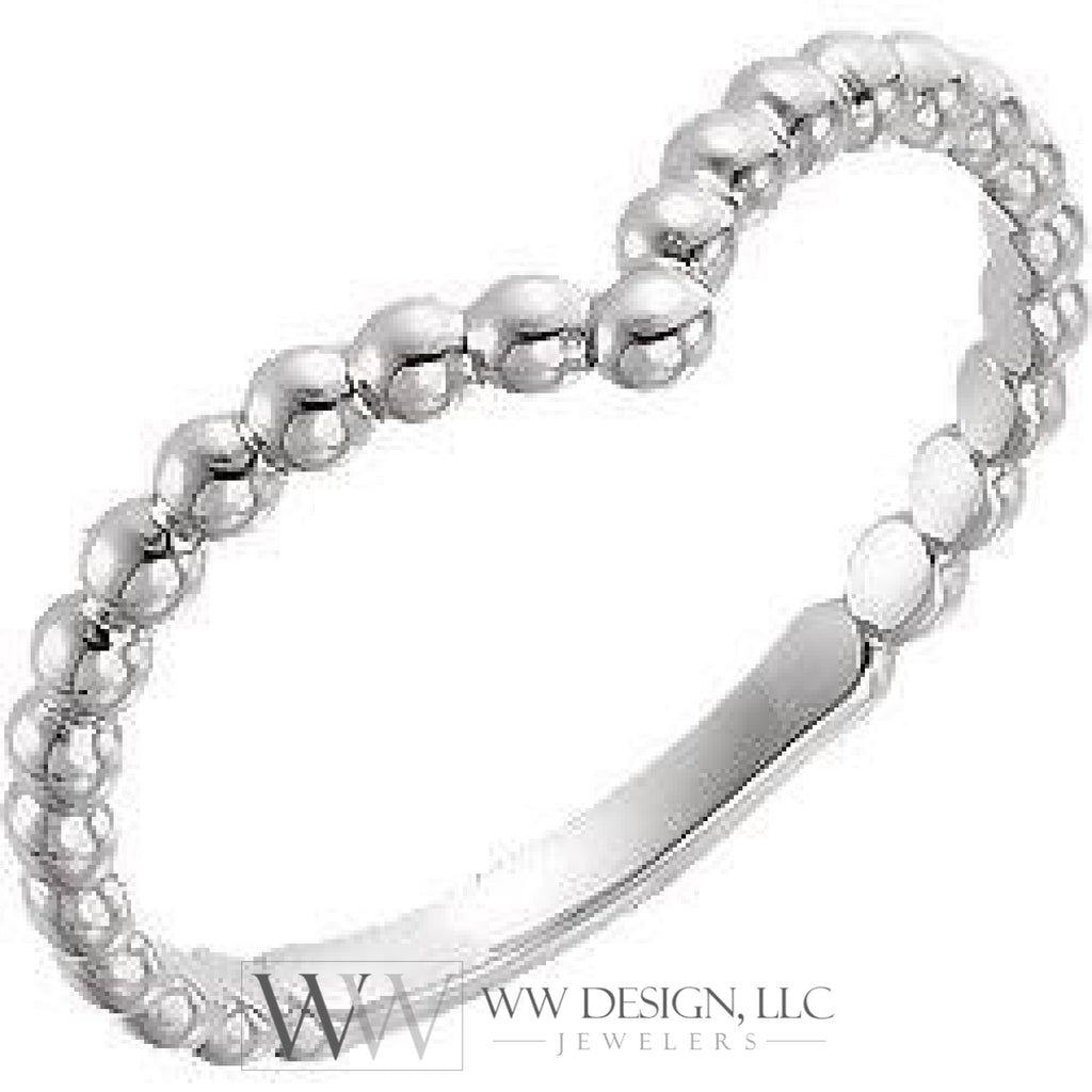 Beaded "V" Ring - Sterling Silver, 14k Gold (Y, W or R), Platinum