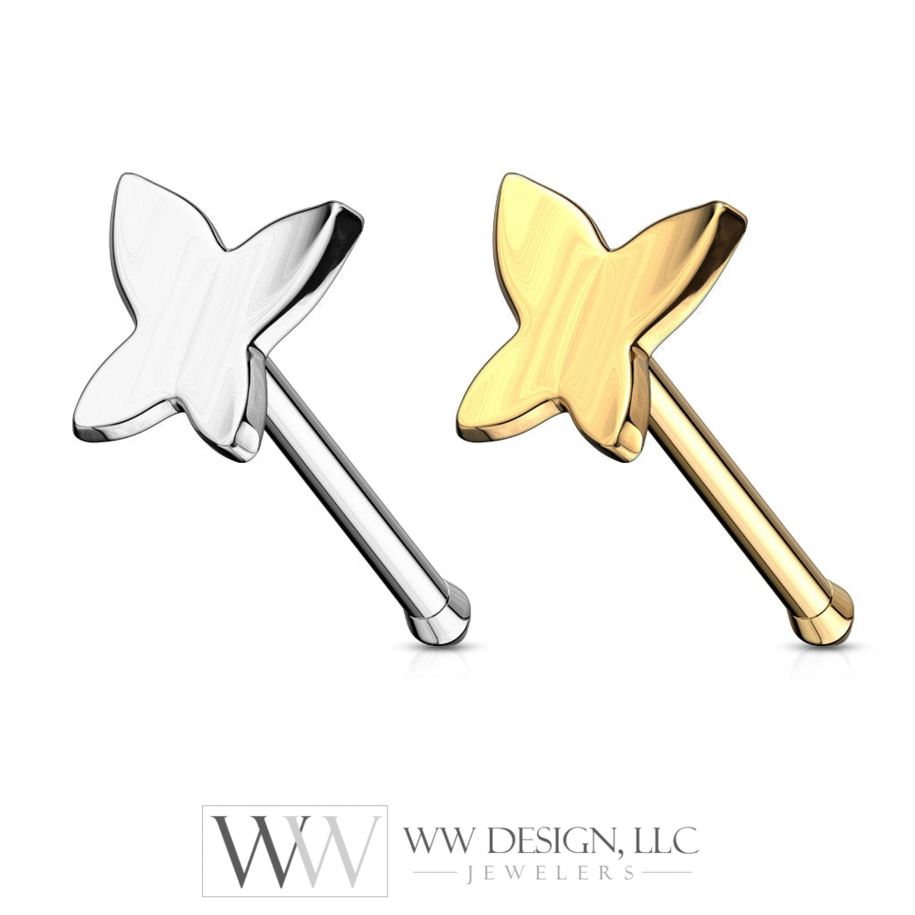 Butterfly Nose Stud Ring - 14K Gold (Y Or W)