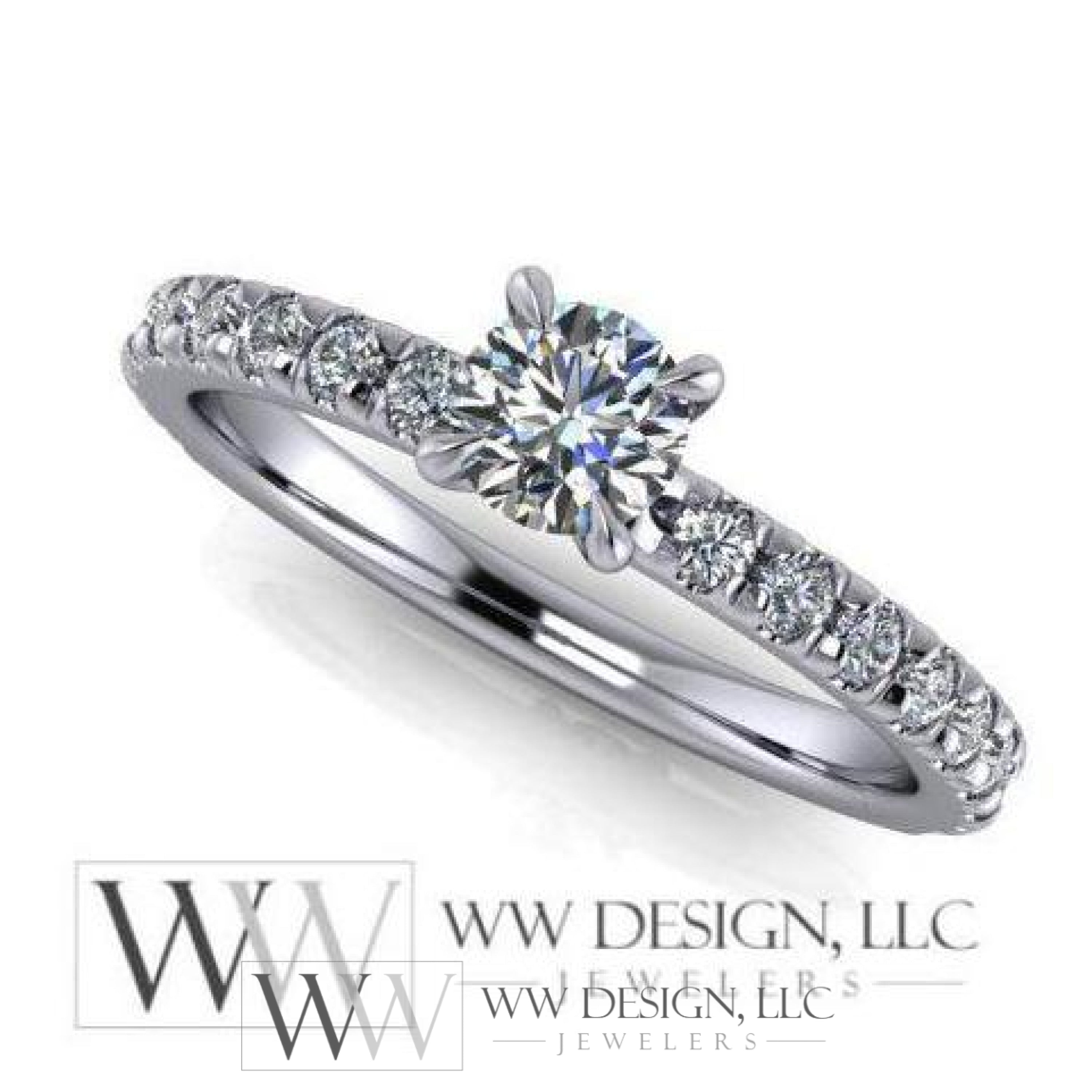 DIAMOND Engagement Ring Genuine F+ VS 0.25 ct (0.61 ctw) 4.1mm 14k Gold (Y, W, R) 18k Gold, Platinum Round w Pave Diamond Band Promise Ring