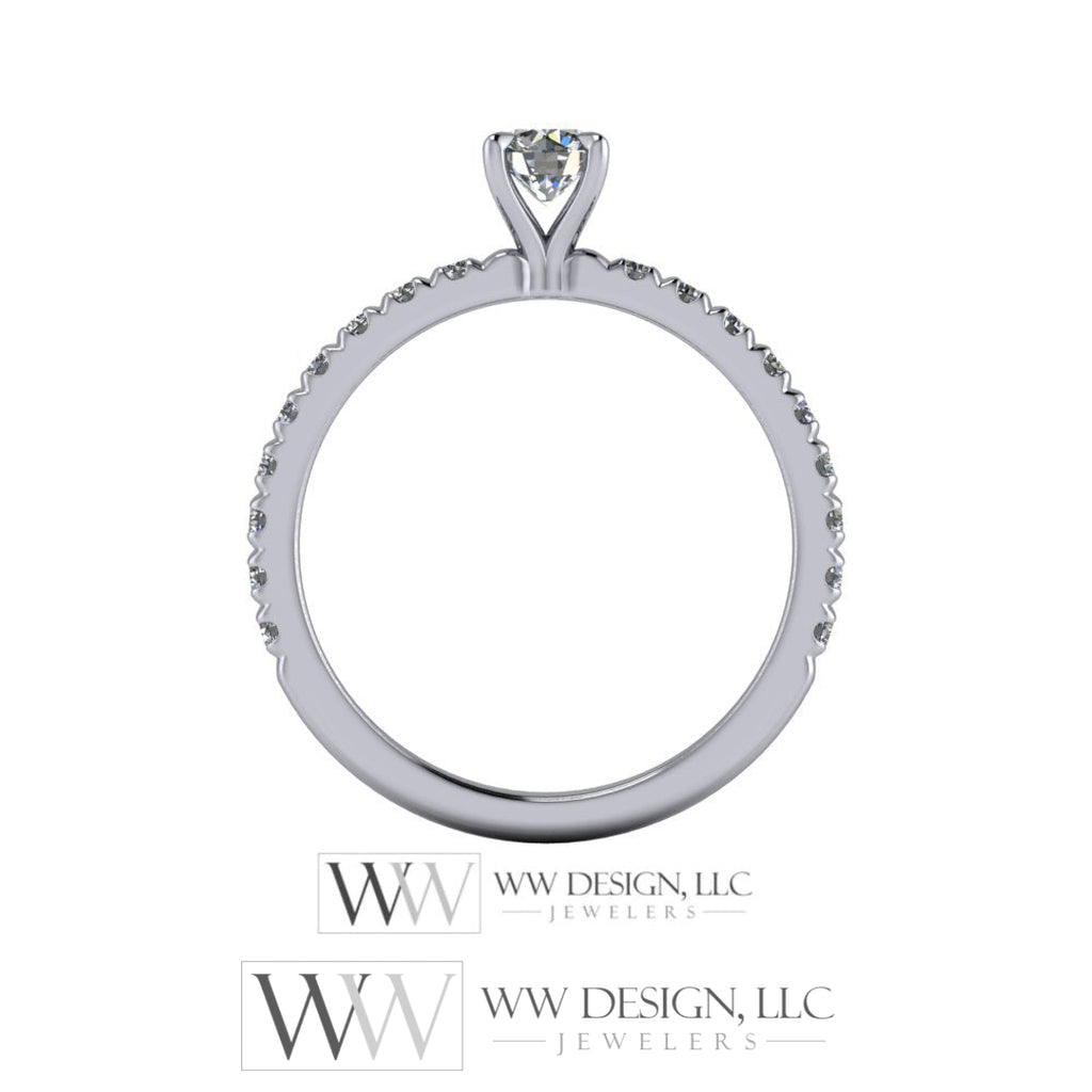 DIAMOND Engagement Ring Genuine F+ VS 0.25 ct (0.61 ctw) 4.1mm 14k Gold (Y, W, R) 18k Gold, Platinum Round w Pave Diamond Band Promise Ring