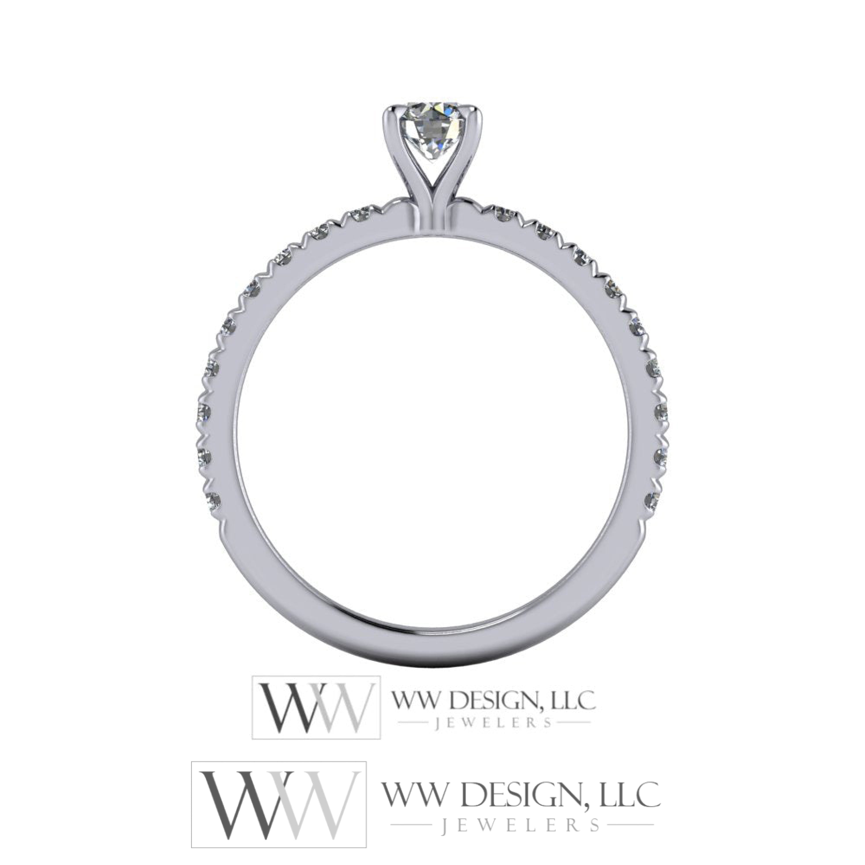 DIAMOND Engagement Ring Genuine F+ VS 0.25 ct (0.61 ctw) 4.1mm 14k Gold (Y, W, R) 18k Gold, Platinum Round w Pave Diamond Band Promise Ring