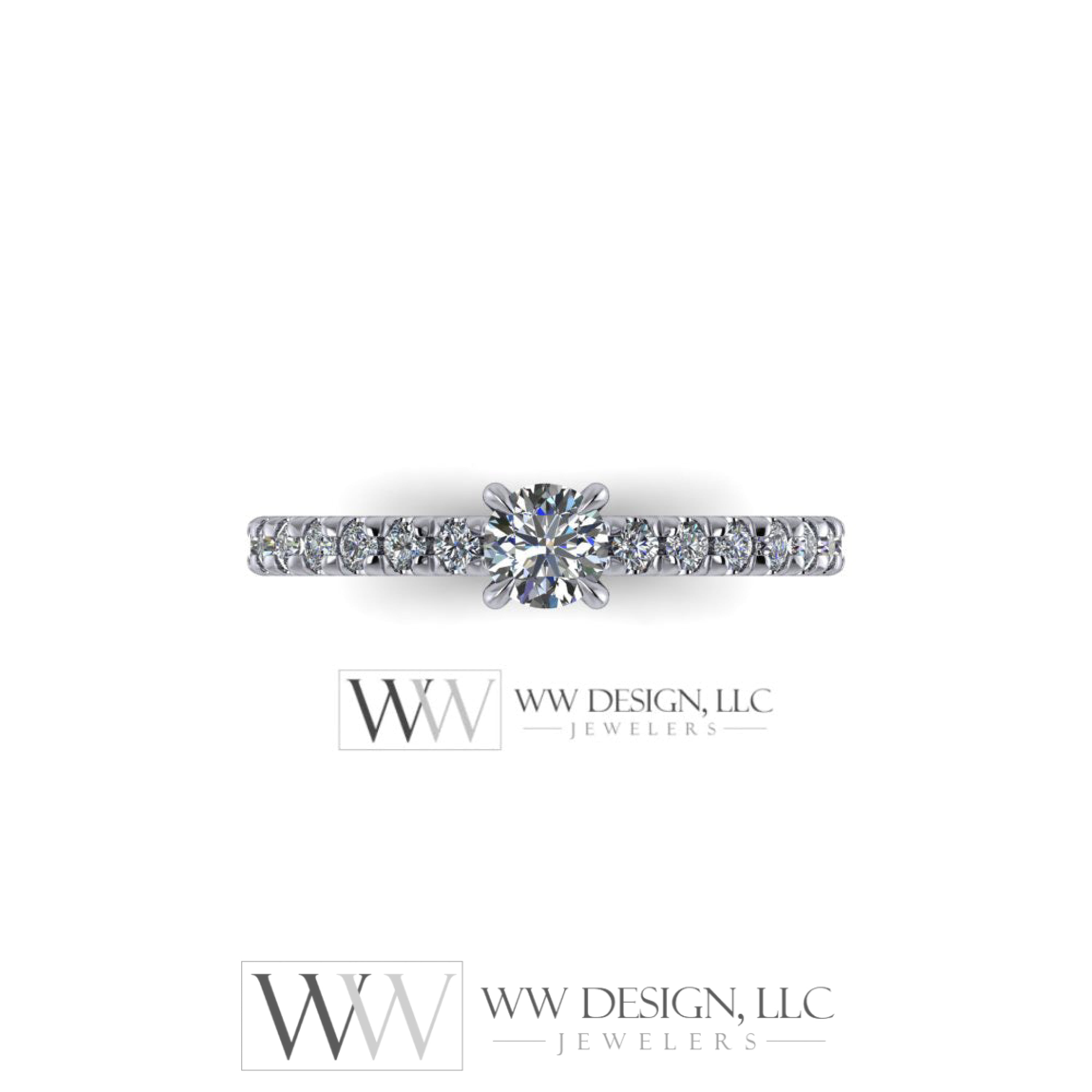 DIAMOND Engagement Ring Genuine F+ VS 0.25 ct (0.61 ctw) 4.1mm 14k Gold (Y, W, R) 18k Gold, Platinum Round w Pave Diamond Band Promise Ring