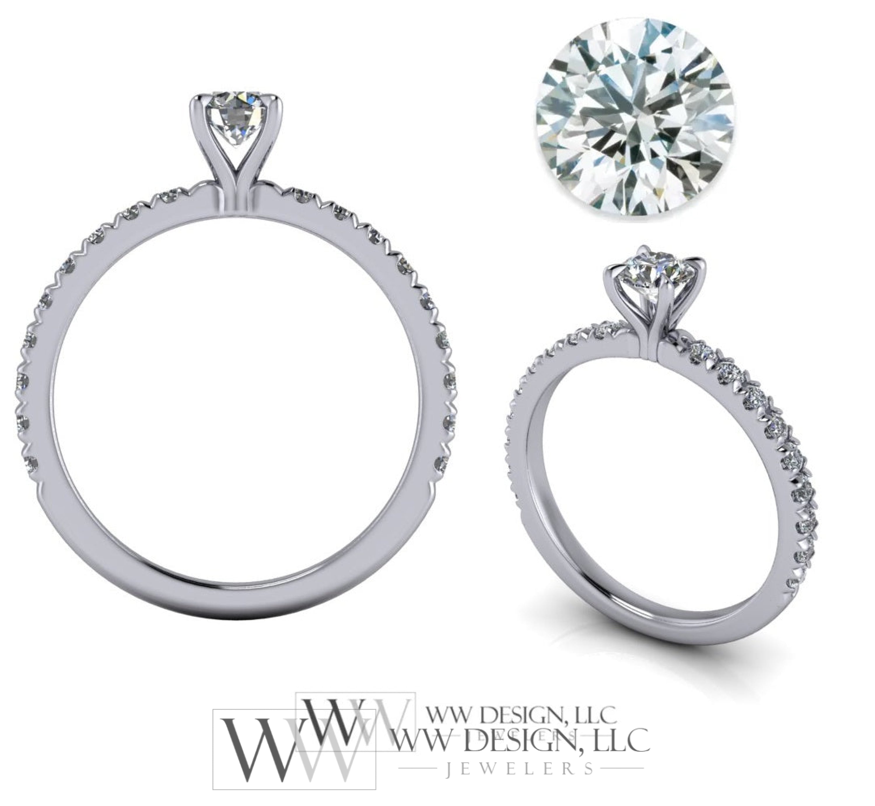 DIAMOND Engagement Ring Genuine F+ VS 0.25 ct (0.61 ctw) 4.1mm 14k Gold (Y, W, R) 18k Gold, Platinum Round w Pave Diamond Band Promise Ring