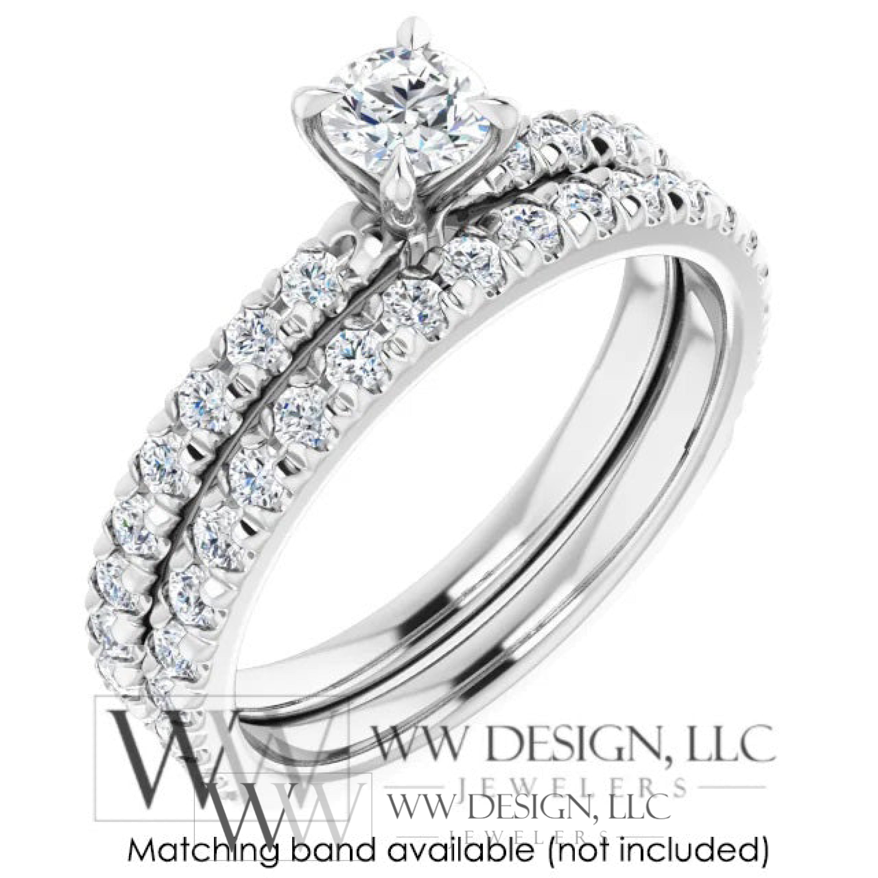 DIAMOND Engagement Ring Genuine F+ VS 0.25 ct (0.61 ctw) 4.1mm 14k Gold (Y, W, R) 18k Gold, Platinum Round w Pave Diamond Band Promise Ring