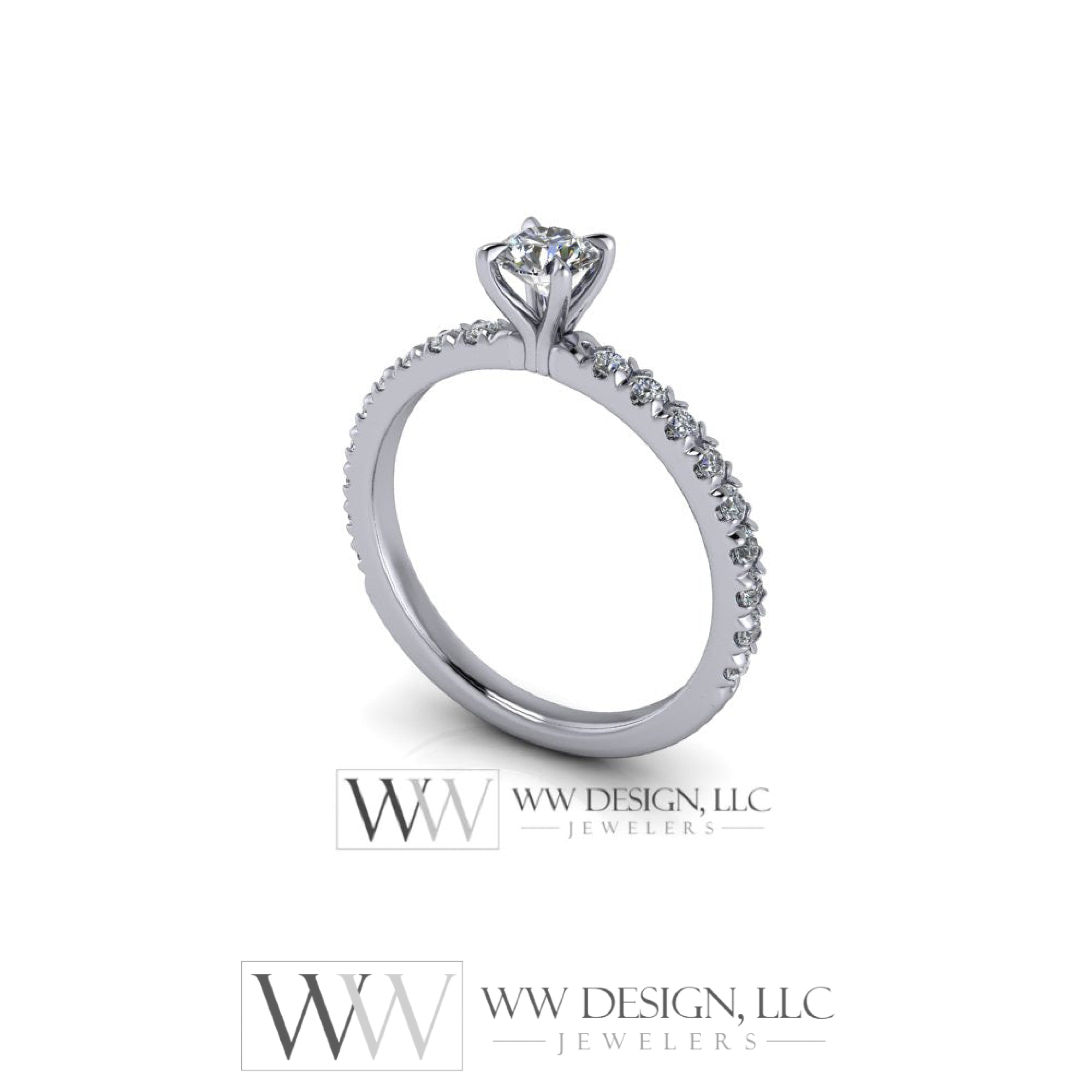 DIAMOND Engagement Ring Genuine F+ VS 0.25 ct (0.61 ctw) 4.1mm 14k Gold (Y, W, R) 18k Gold, Platinum Round w Pave Diamond Band Promise Ring