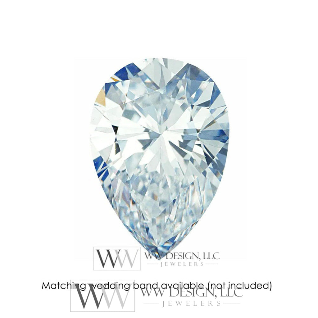 DIAMOND Engagement Ring Genuine Pear F-H VS 0.33 ct (0.69 ctw) 6x4mm 14k Gold (Y, W, R), 18k Gold, Platinum w Pave Diamond Band Promise Ring