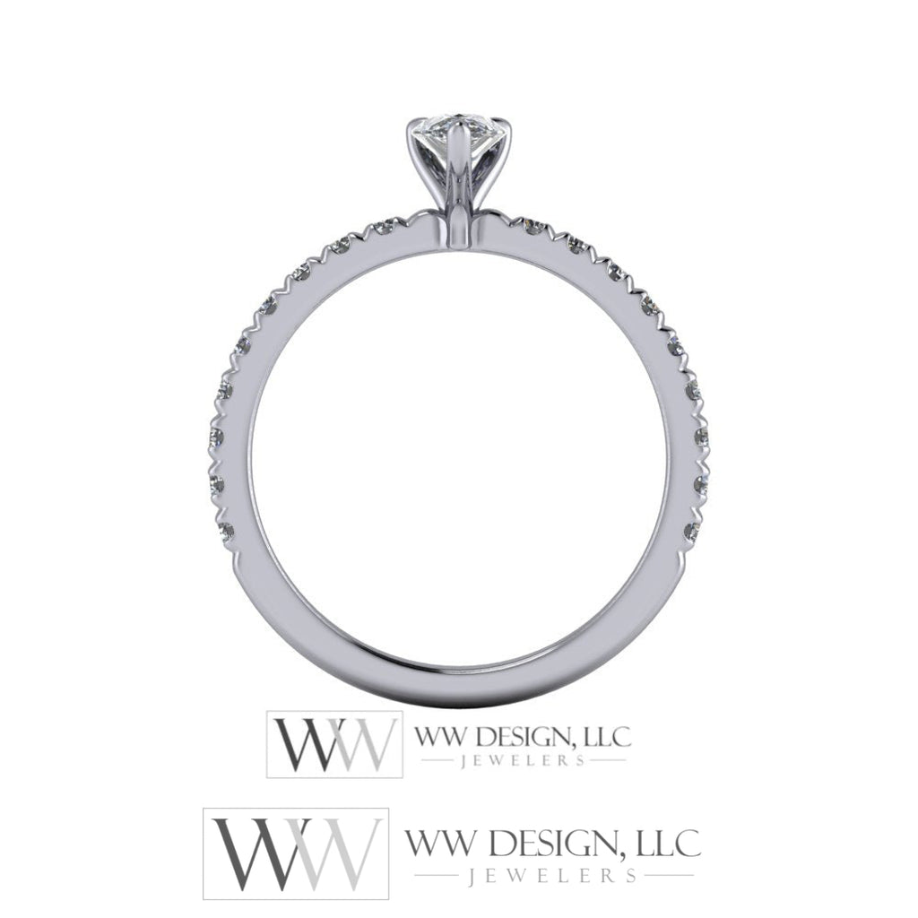 DIAMOND Engagement Ring Genuine Pear F-H VS 0.33 ct (0.69 ctw) 6x4mm 14k Gold (Y, W, R), 18k Gold, Platinum w Pave Diamond Band Promise Ring