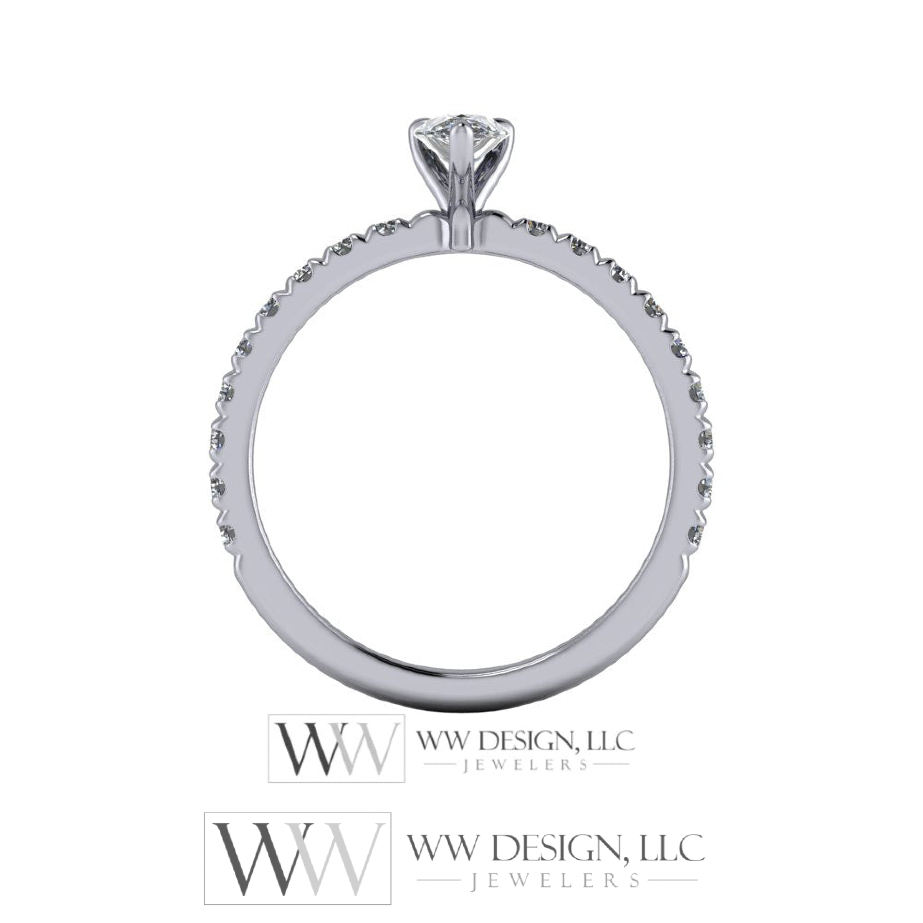 DIAMOND Engagement Ring Genuine Pear F-H VS 0.33 ct (0.69 ctw) 6x4mm 14k Gold (Y, W, R), 18k Gold, Platinum w Pave Diamond Band Promise Ring