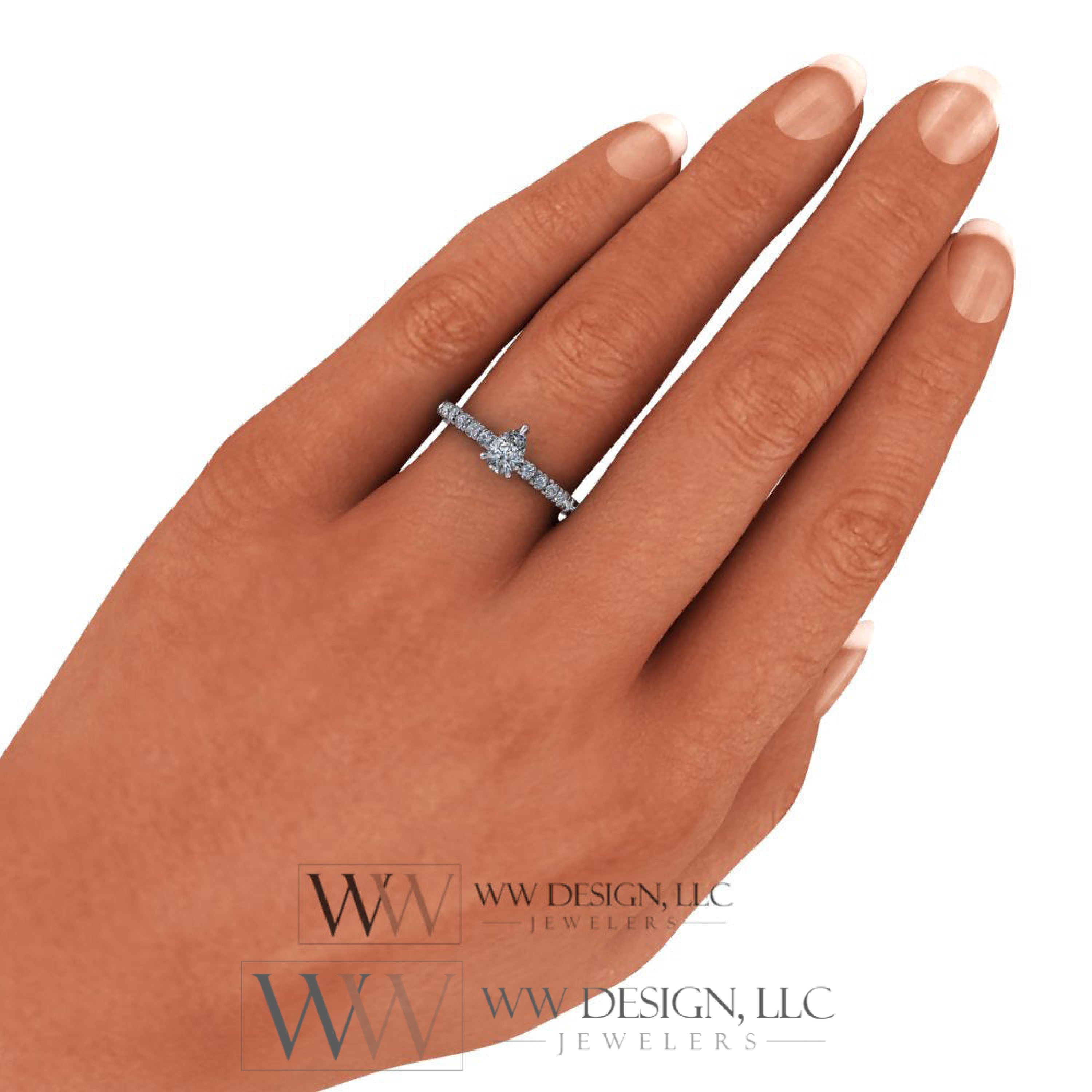 DIAMOND Engagement Ring Genuine Pear F-H VS 0.33 ct (0.69 ctw) 6x4mm 14k Gold (Y, W, R), 18k Gold, Platinum w Pave Diamond Band Promise Ring