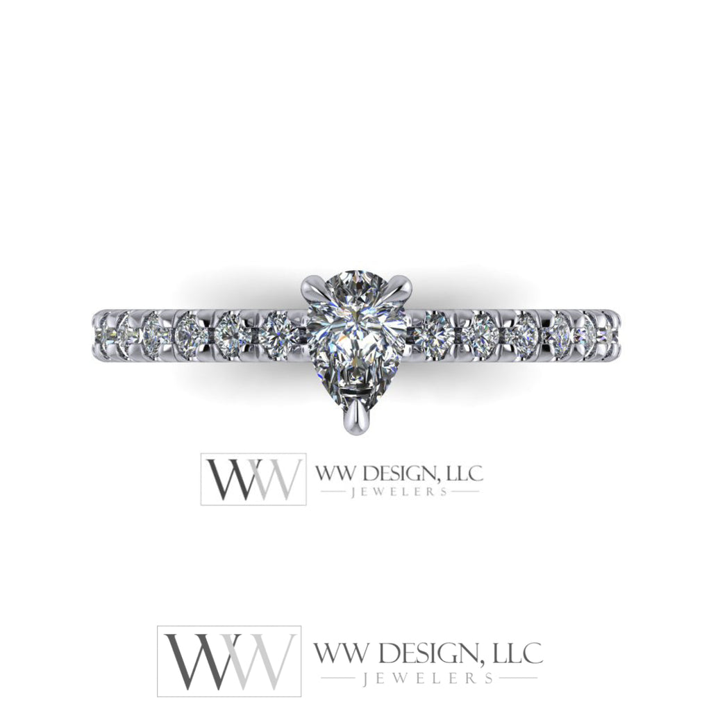 DIAMOND Engagement Ring Genuine Pear F-H VS 0.33 ct (0.69 ctw) 6x4mm 14k Gold (Y, W, R), 18k Gold, Platinum w Pave Diamond Band Promise Ring
