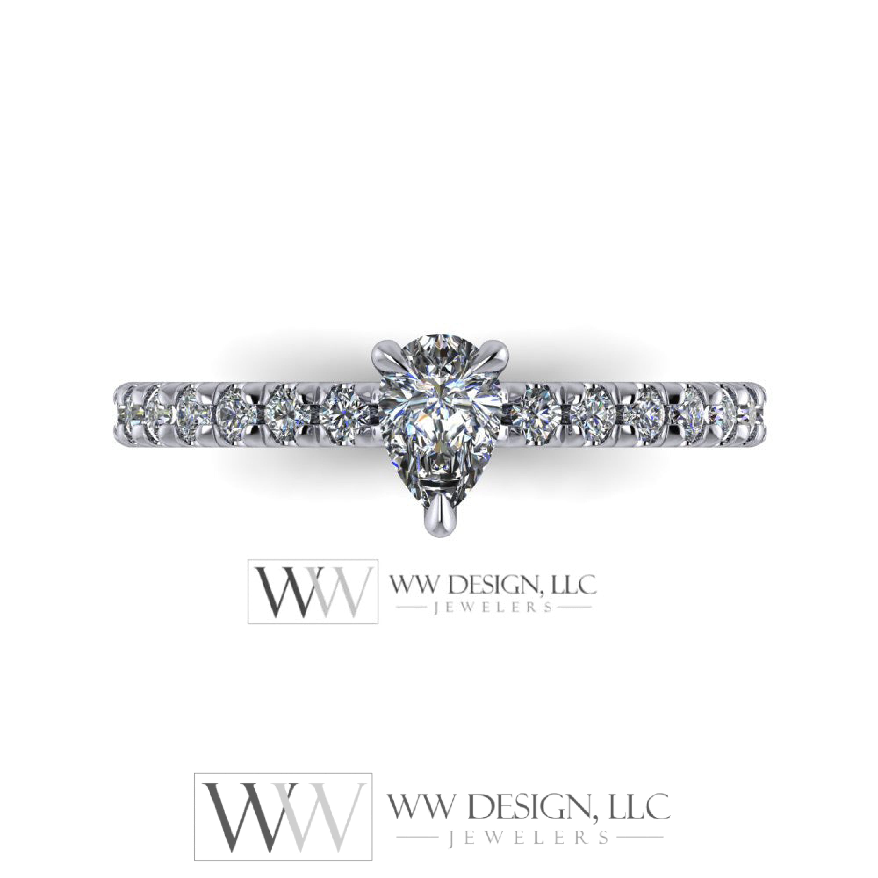 DIAMOND Engagement Ring Genuine Pear F-H VS 0.33 ct (0.69 ctw) 6x4mm 14k Gold (Y, W, R), 18k Gold, Platinum w Pave Diamond Band Promise Ring