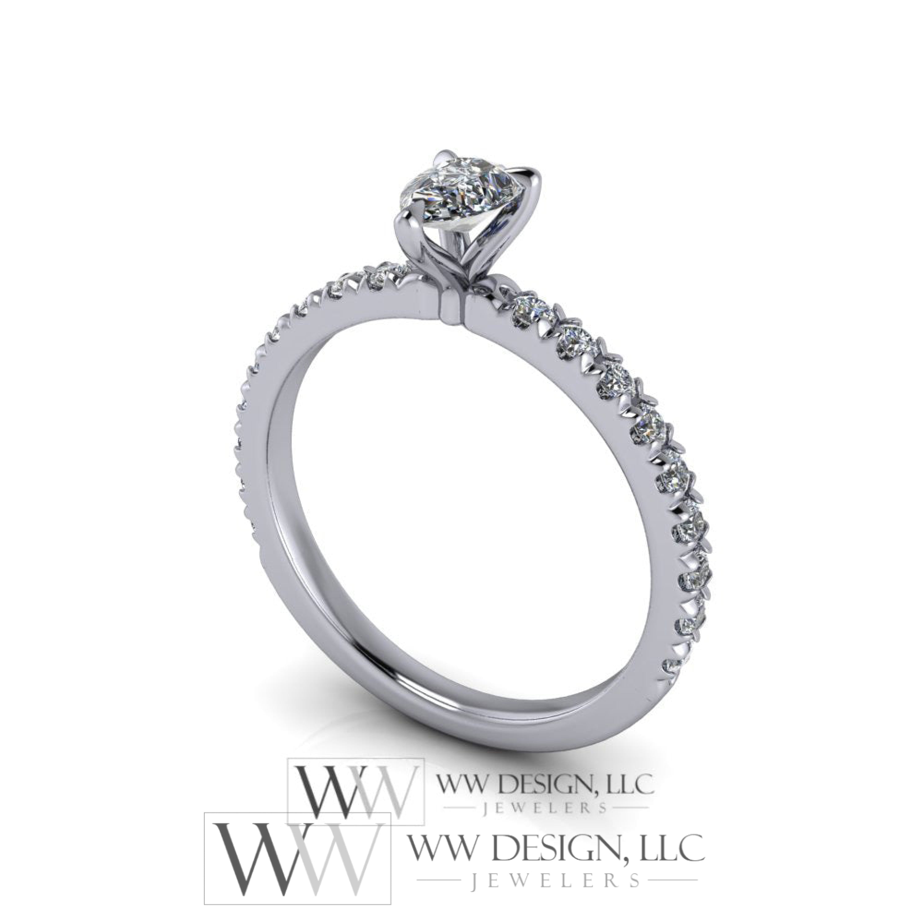 DIAMOND Engagement Ring Genuine Pear F-H VS 0.33 ct (0.69 ctw) 6x4mm 14k Gold (Y, W, R), 18k Gold, Platinum w Pave Diamond Band Promise Ring