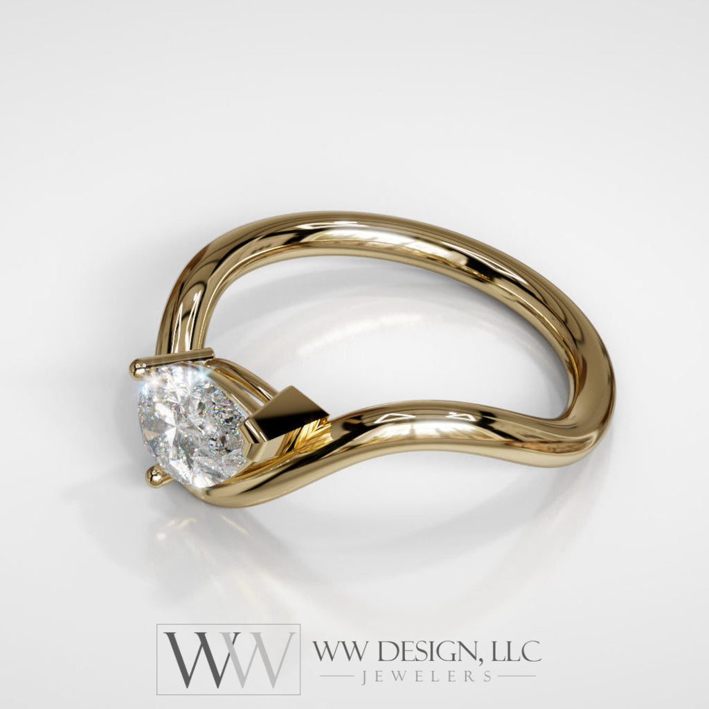 Diamond Wave Ring - 14k Gold (Yellow White or Rose) Platinum - Natural Diamond or Lab Diamond Rings