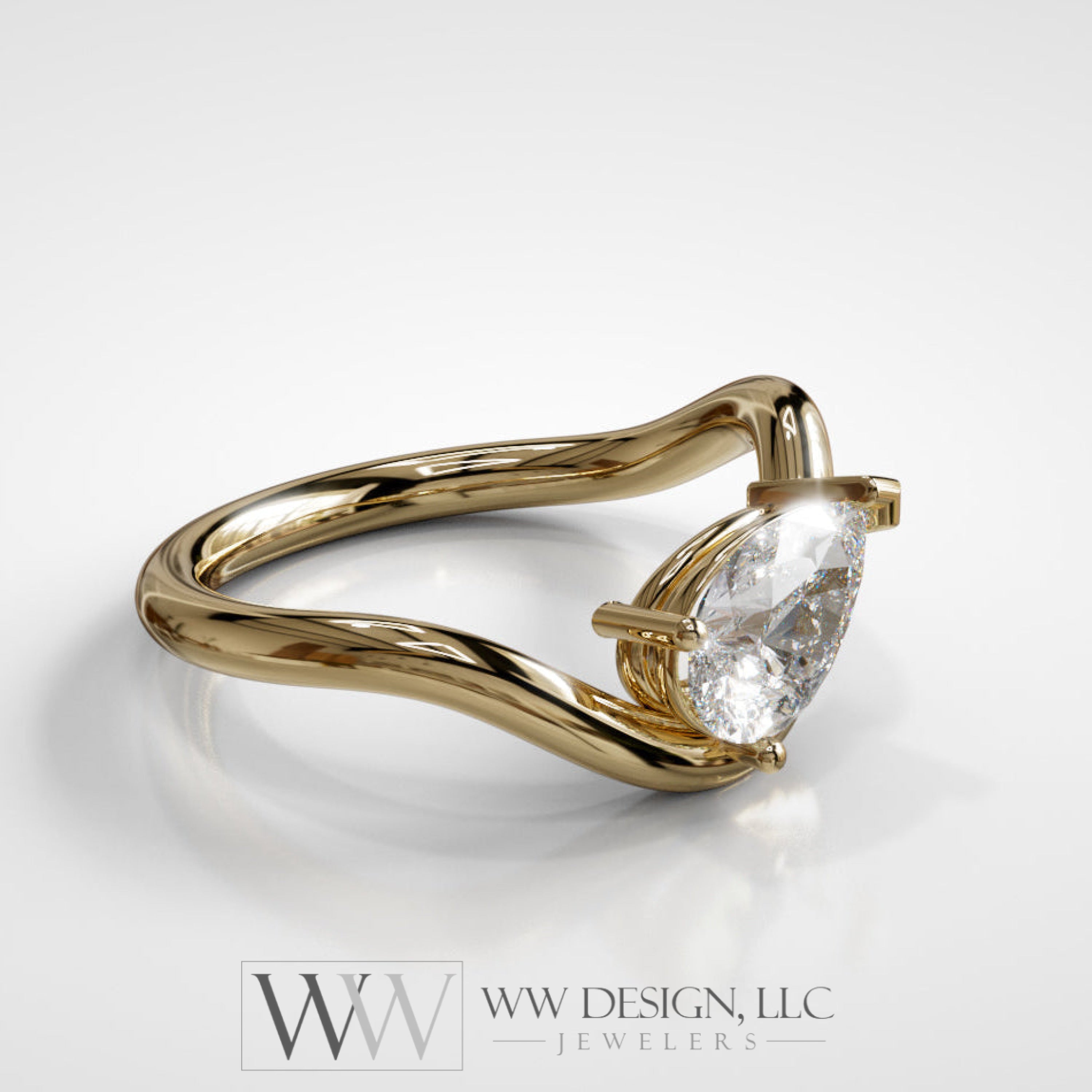 Diamond Wave Ring - 14k Gold (Yellow White or Rose) Platinum - Natural Diamond or Lab Diamond Rings