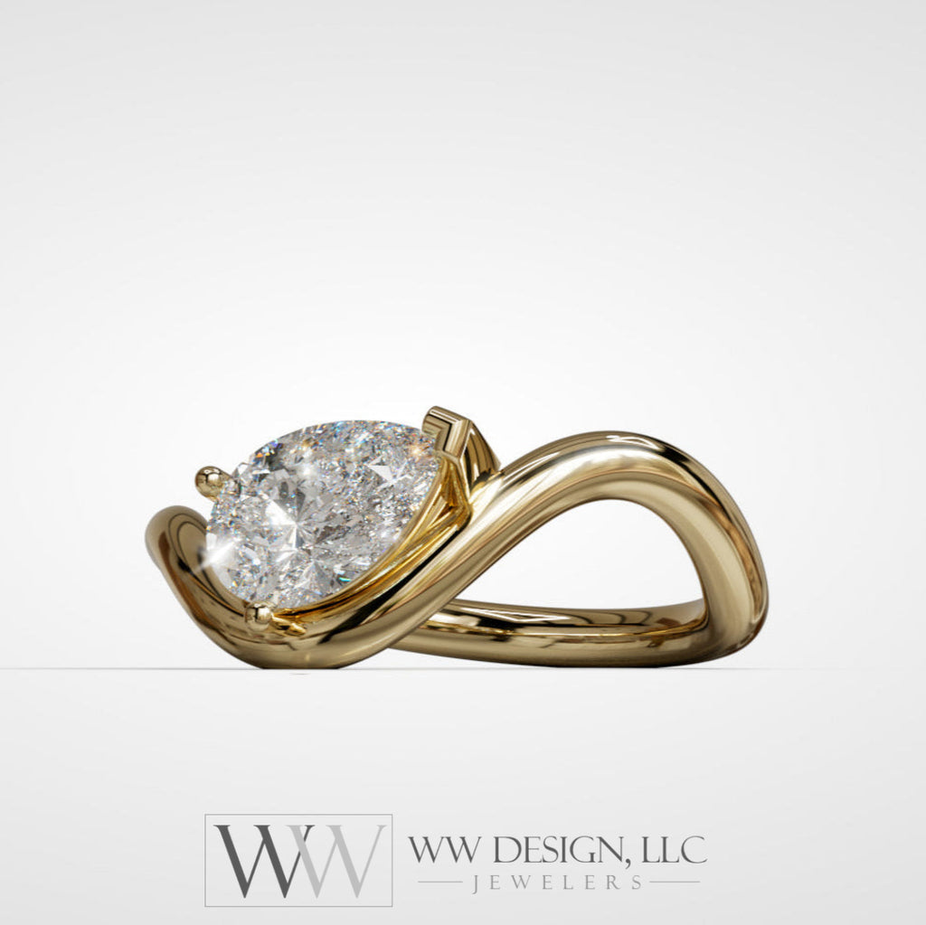 Diamond Wave Ring - 14k Gold (Yellow White or Rose) Platinum - Natural Diamond or Lab Diamond Rings