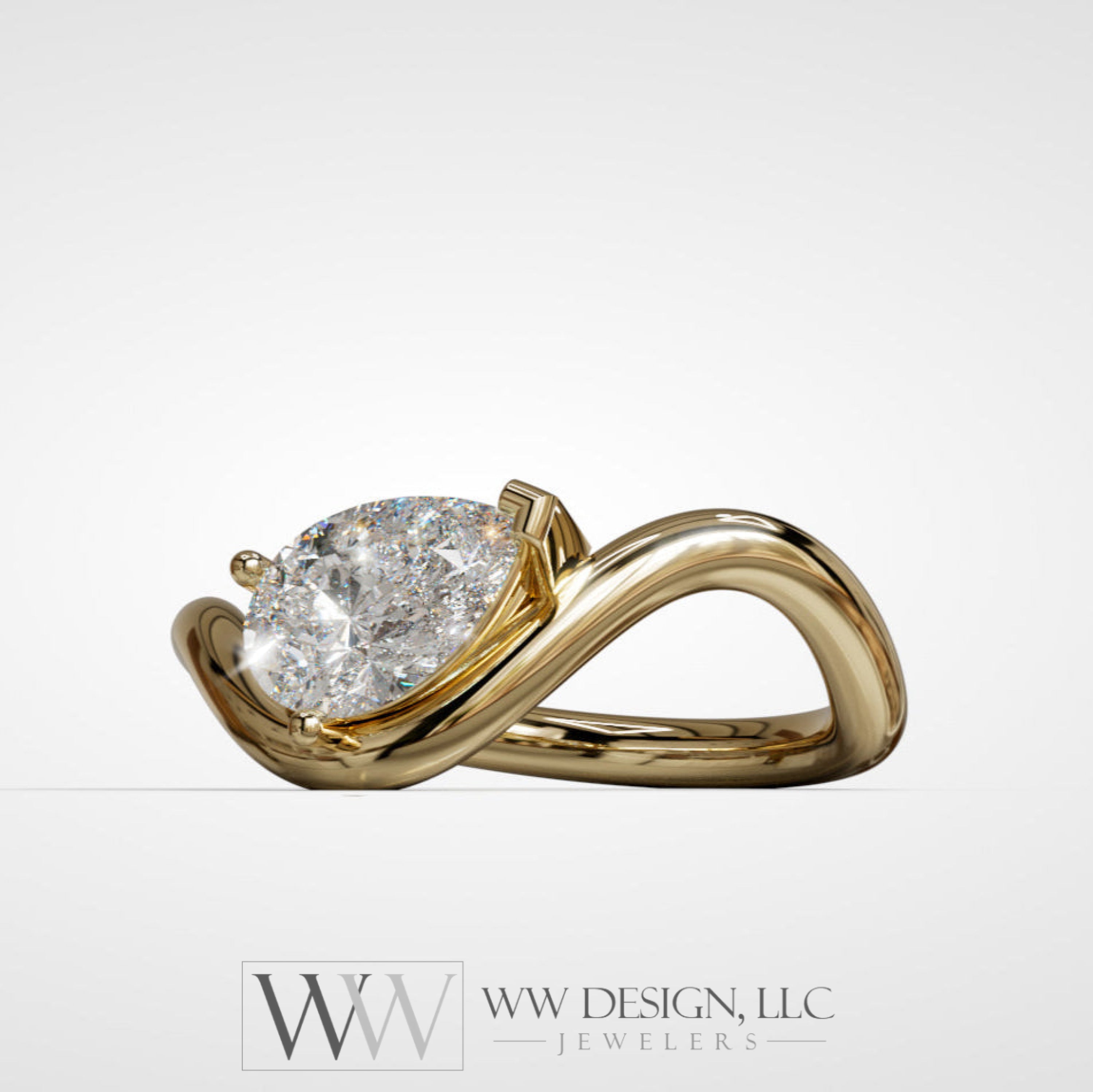 Diamond Wave Ring - 14k Gold (Yellow White or Rose) Platinum - Natural Diamond or Lab Diamond Rings