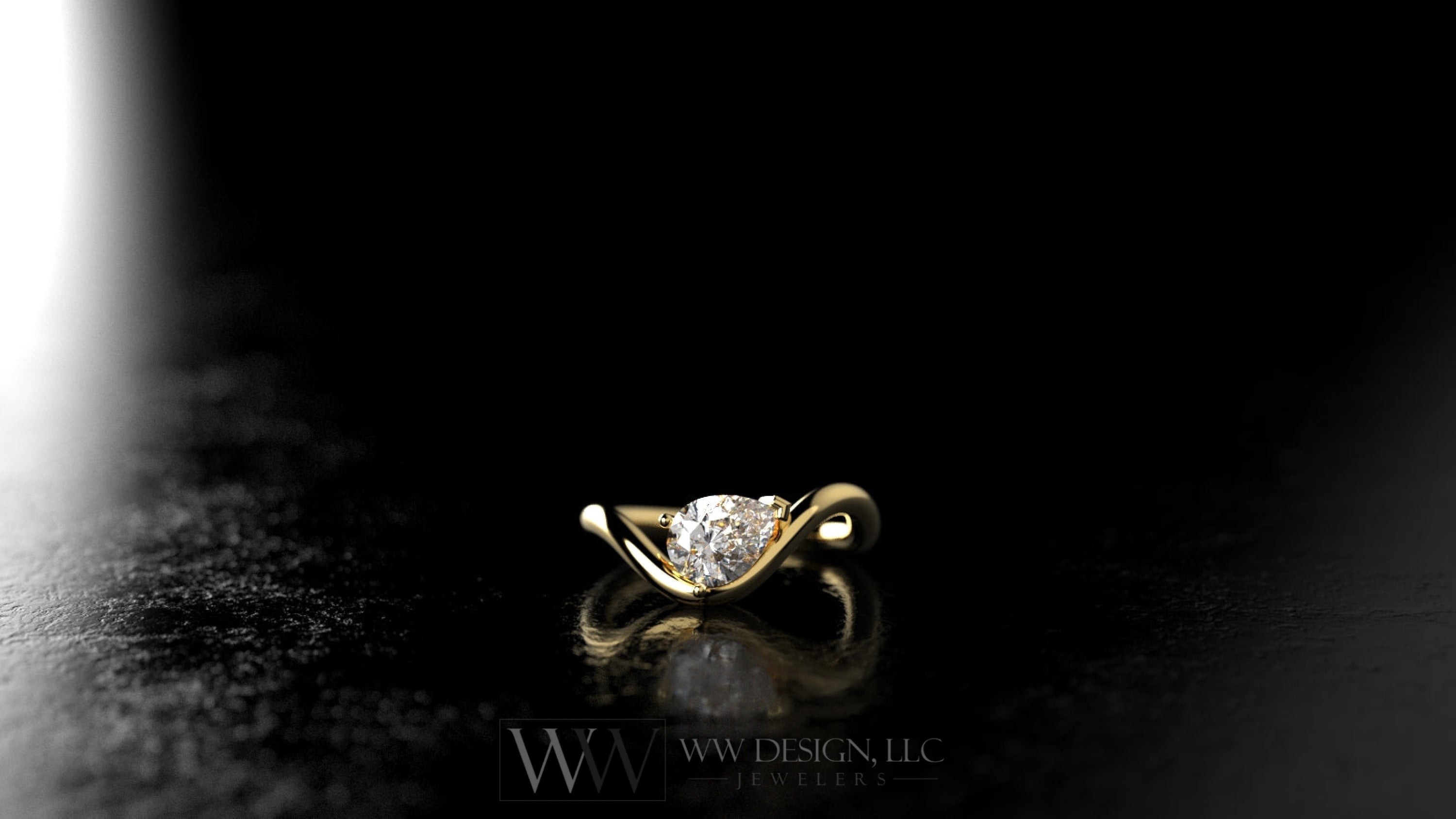 Gold ring with a diamond on a black background