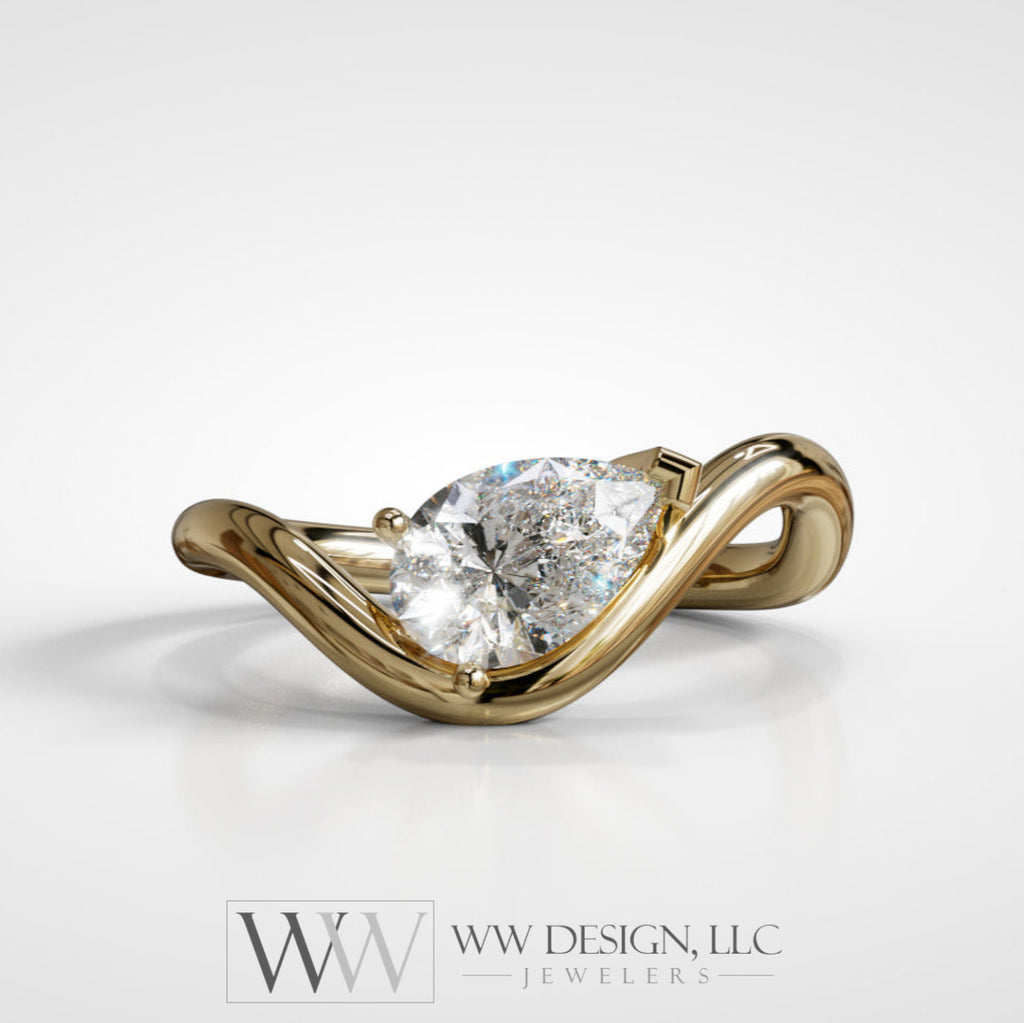Diamond Wave Ring - 14k Gold (Yellow White or Rose) Platinum - Natural Diamond or Lab Diamond Rings