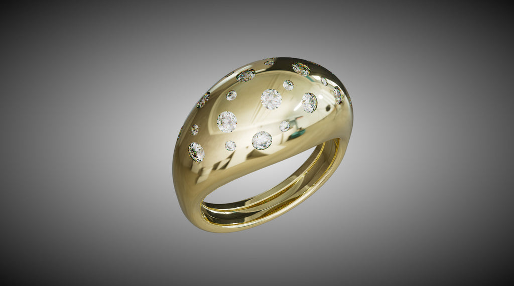 Polka Dot Diamond Dome Ring Untreated Vs F Genuine Diamonds - 14K 18K (Yellow White Rose) Platinum