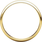 3mm Half Round Light Wedding Band Stackable Ring - 14k Gold (Y, W, or R), Palladium, Platinum, Sterling Silver