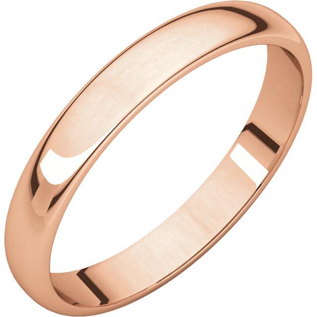 3mm Half Round Light Wedding Band Stackable Ring - 14k Gold (Y, W, or R), Palladium, Platinum, Sterling Silver