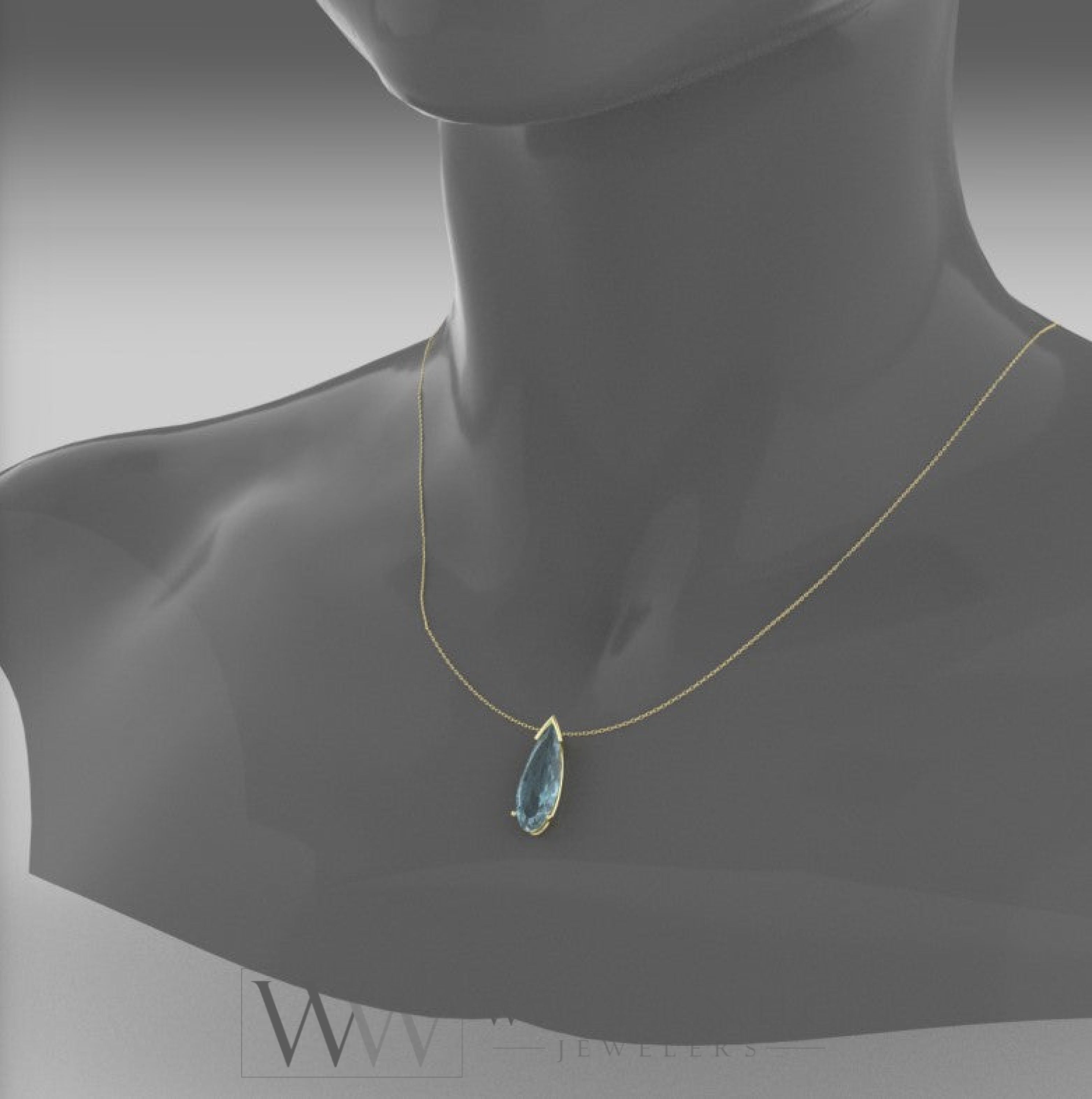 Elongated Pear Aquamarine Necklace - 18K Or 14K Gold (Y