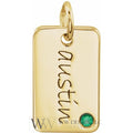 Engravable Mini Dog Tag Pendant 16x10mm Set with 2mm Emerald, Diamond, Sapphire (Blue, Yellow, White or Pink), or Ruby - 14k Gold (Y, W, R), Sterling Silver