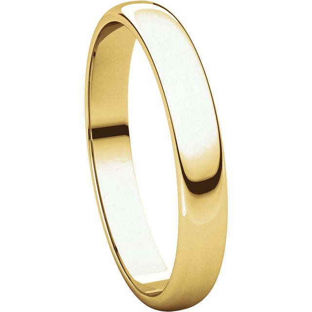 3mm Half Round Light Wedding Band Stackable Ring - 14k Gold (Y, W, or R), Palladium, Platinum, Sterling Silver