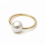 6mm White Pearl Captive Bead Ring CBR - 14 ga Hoop - 14k Gold or Platinum