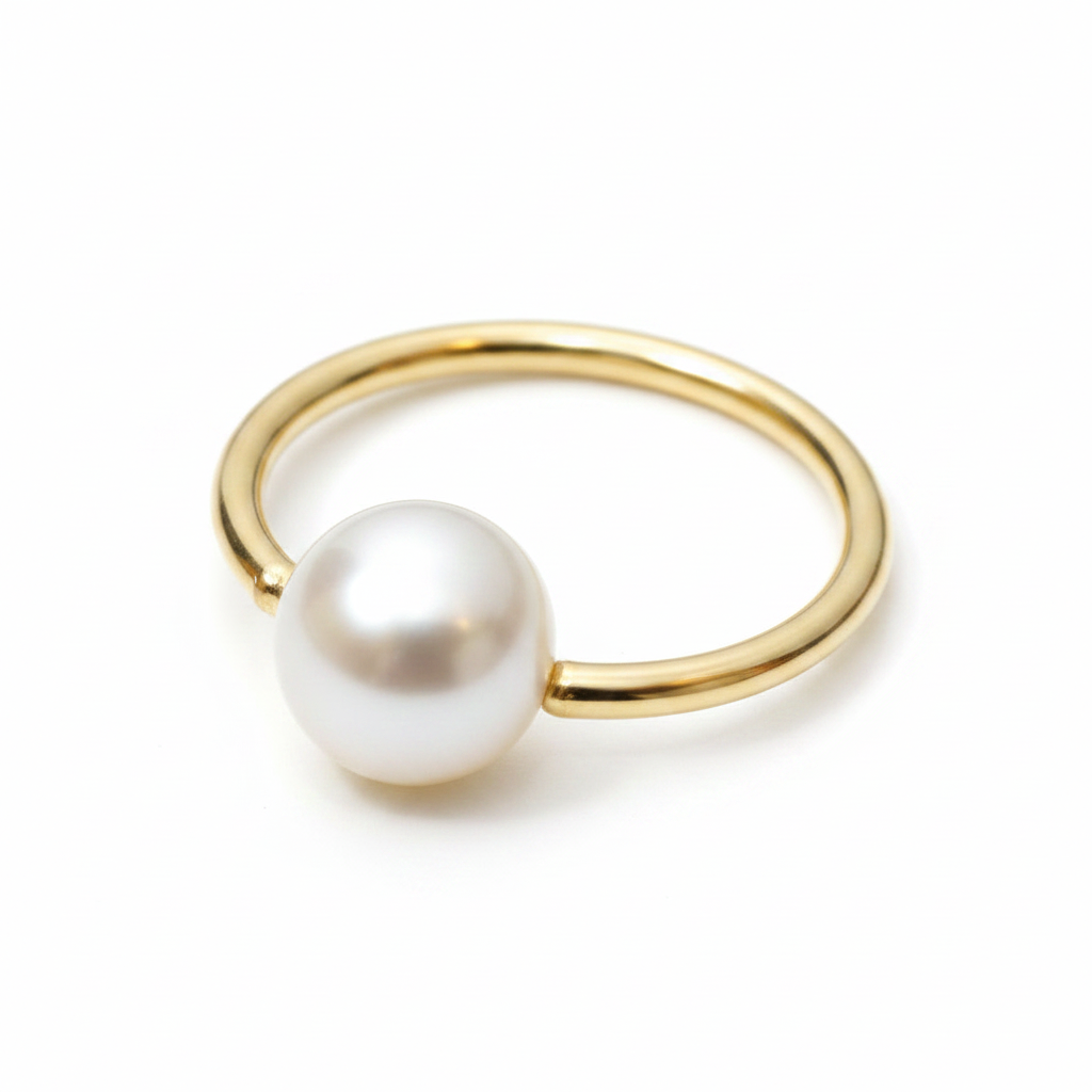 6mm White Pearl Captive Bead Ring CBR - 14 ga Hoop - 14k Gold or Platinum