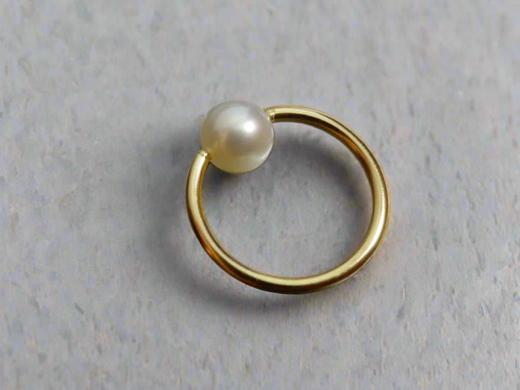 6Mm White Pearl Captive Bead Ring - 16 Ga Hoop Variety 14K Gold (Y W Or R) Sterling Silver Platinum