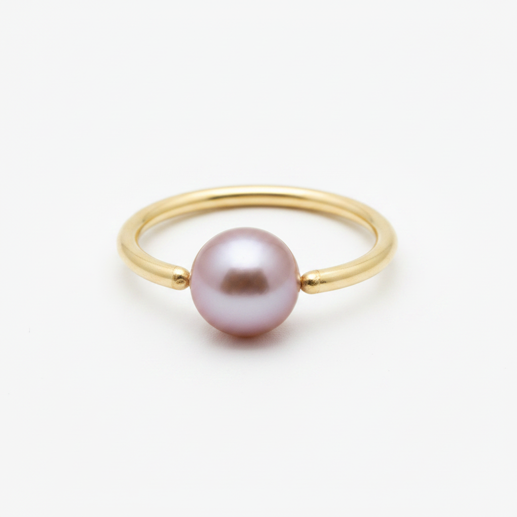 Lavender Pearl Captive Bead Ring CBR 14 ga Hoop - 14k Gold or Platinum