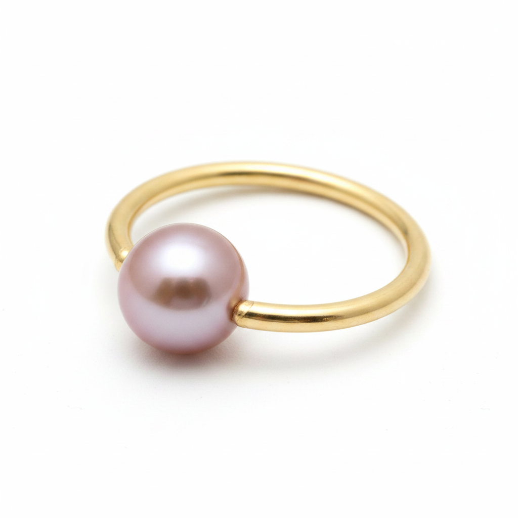 Lavender Pearl Captive Bead Ring CBR 16 ga Hoop - 14k Gold or Platinum