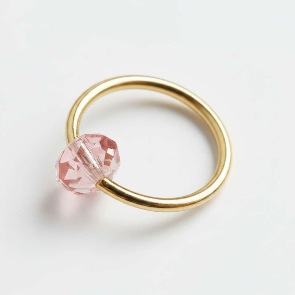 Captive Bead Ring CBR made with PINK Swarovski Crystal - 16 ga Hoop - 14k Gold or Platinum