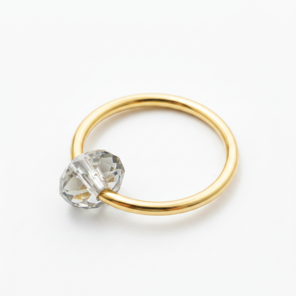 Captive Bead Ring CBR made with GRAY Swarovski Crystal - 16 ga Hoop - 14k Gold or Platinum
