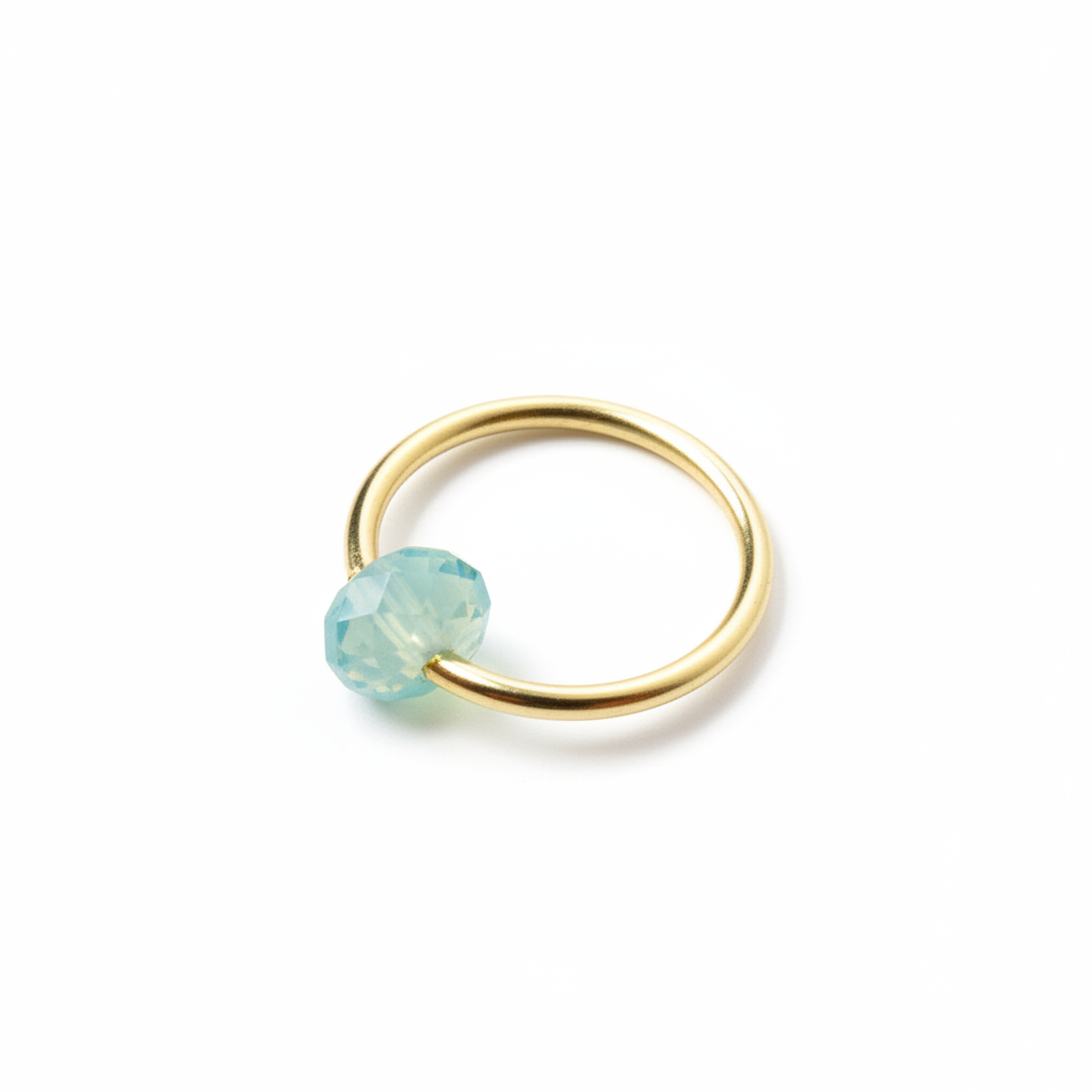 Captive Bead Ring CBR made with OPAL BLUE Swarovski Crystal - 16 ga Hoop - 14k Gold or Platinum
