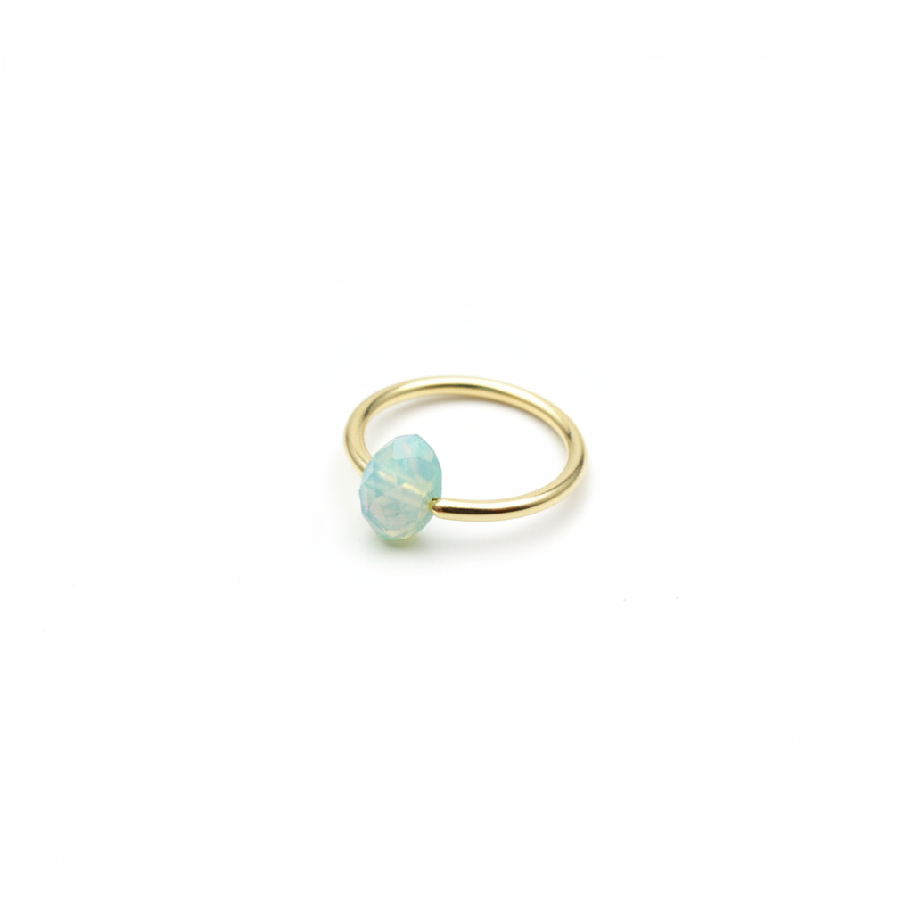 Captive Bead Ring CBR made with OPAL BLUE Swarovski Crystal - 16 ga Hoop - 14k Gold or Platinum