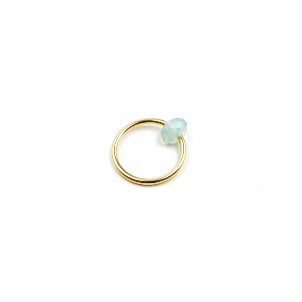 Captive Bead Ring CBR made with OPAL BLUE Swarovski Crystal - 16 ga Hoop - 14k Gold or Platinum