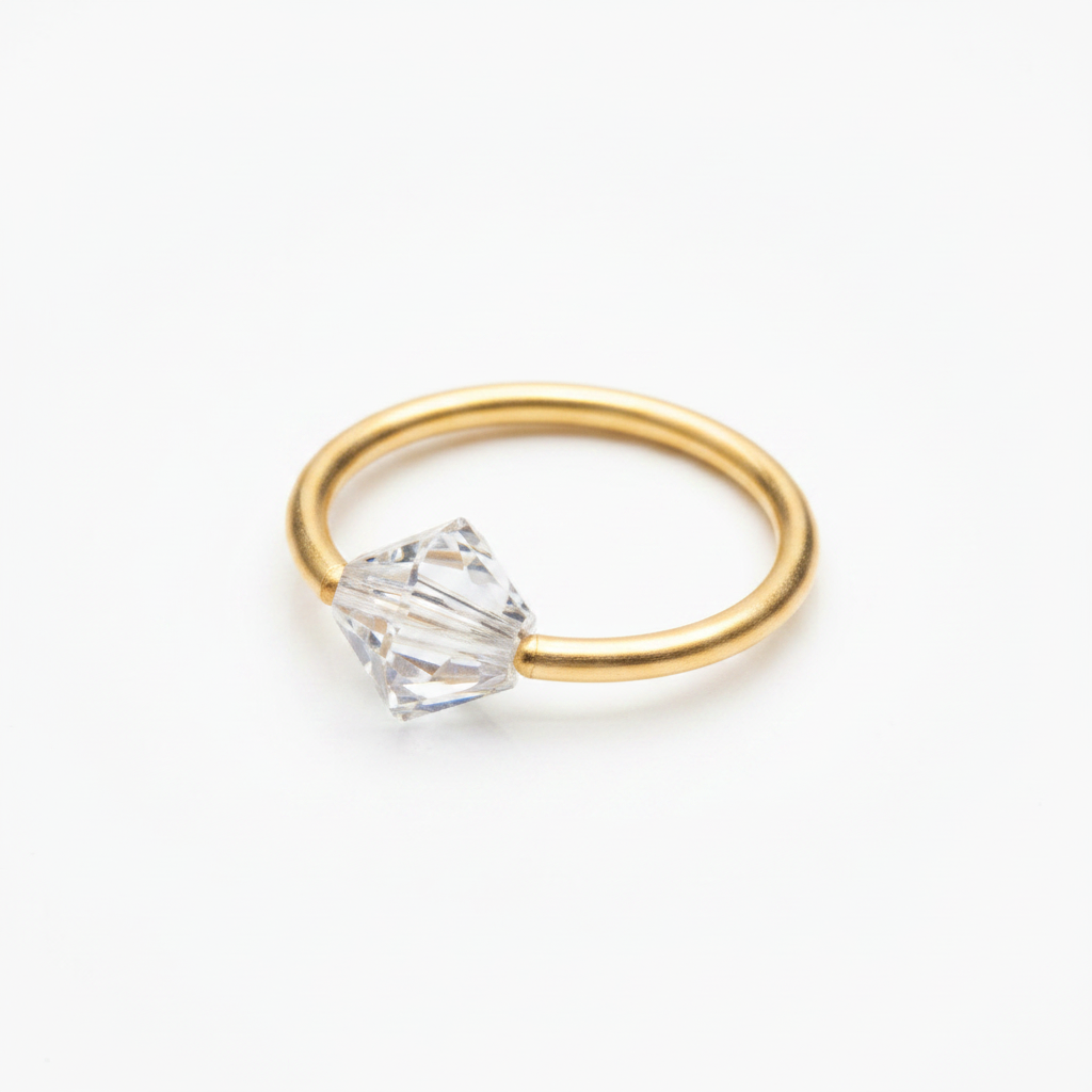 Captive Bead Ring CBR made with 6mm CLEAR Swarovski Crystal - 16 ga Hoop - 14k Gold or Platinum