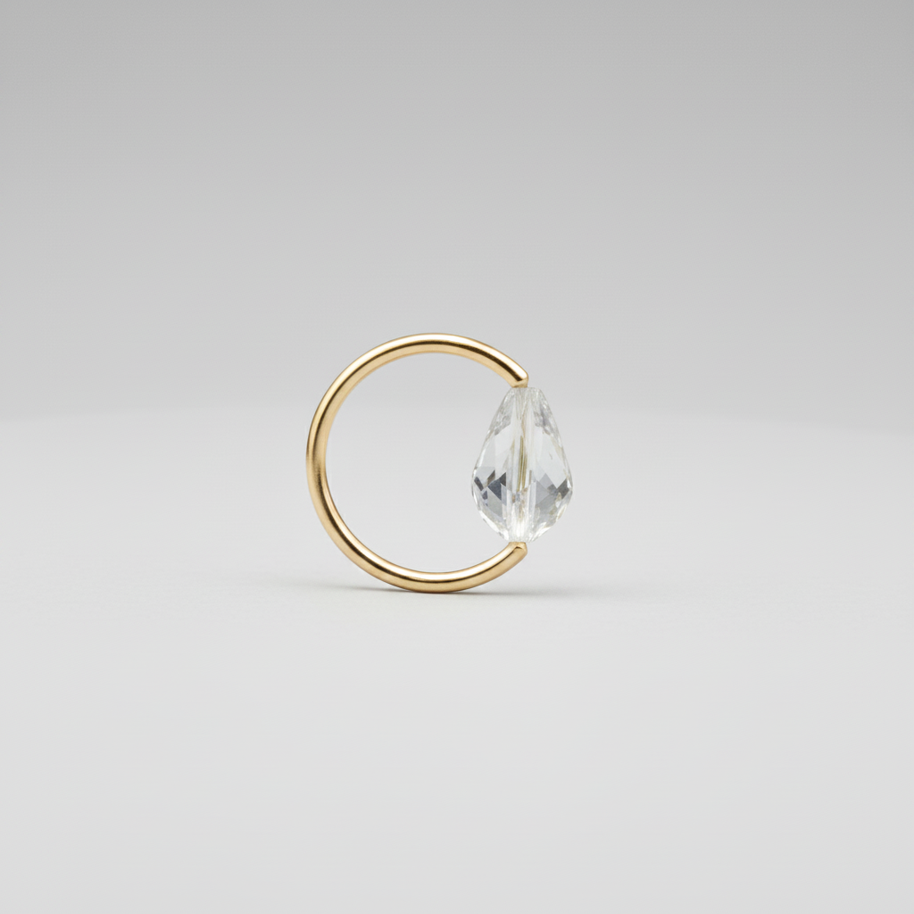 Captive Bead Ring CBR made with AB Clear Swarovski Drop Crystal - 14 ga Hoop - 14k Gold or Platinum